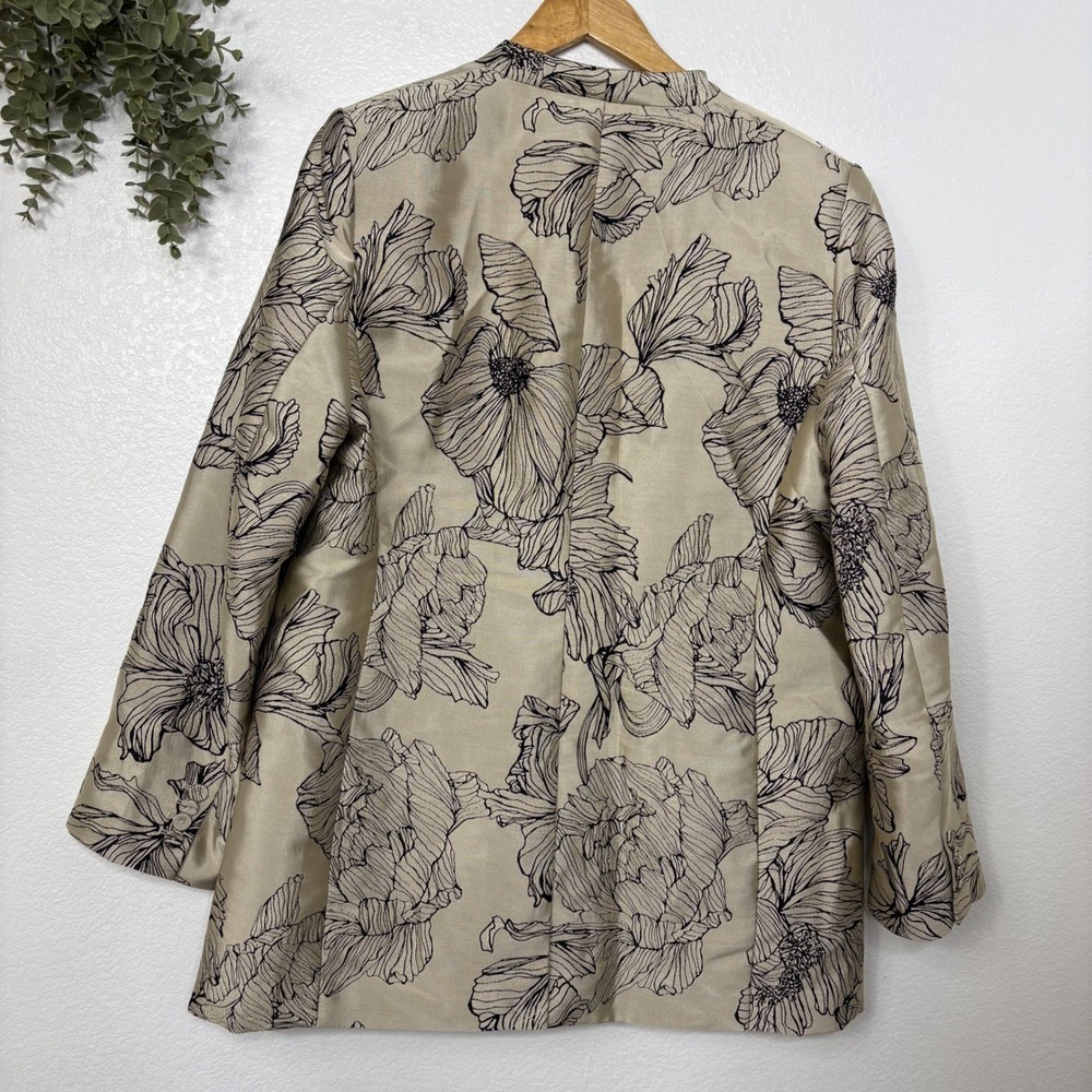 H&M Floral Jacquard Blazer Gold Black Open Front Jacket L - Picture 7 of 7